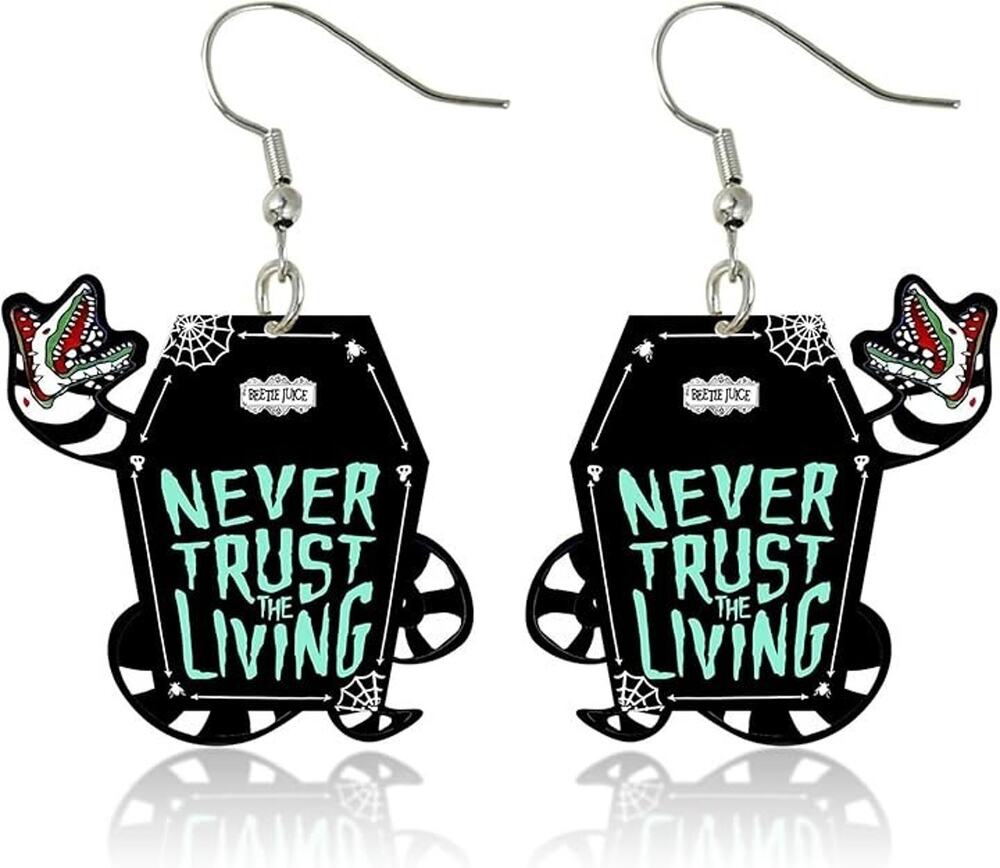 Beetlejuice-themed sandworm "NEVER TRUST THE LIVING" Dangle Earrings